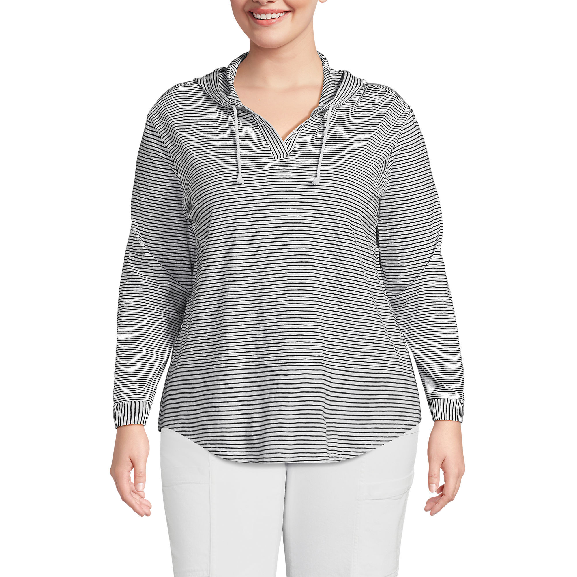 Women's Plus Size Long Sleeve Slub Hooded Popover | Lands' End (US)