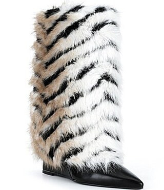 Azalea Wang Briash Striped Faux Fur Boots - 9 | Dillard's