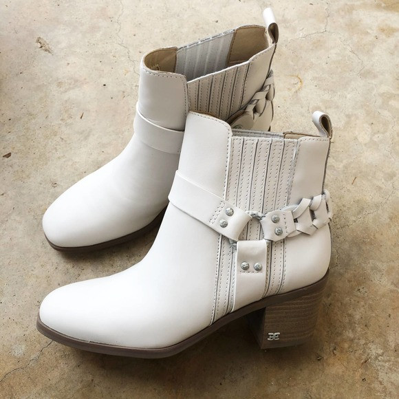 SAM EDELMAN Women's Dalma Ankle Boots Bootie Leather Bright White | Poshmark