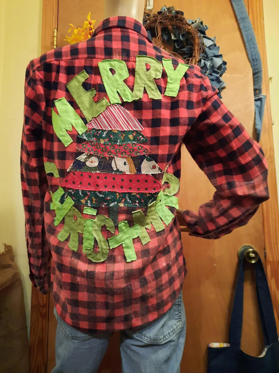Upcycled Bleached Flannel Shirt MERRY CHRISTMAS Size S By: Bird - Etsy | Etsy (US)