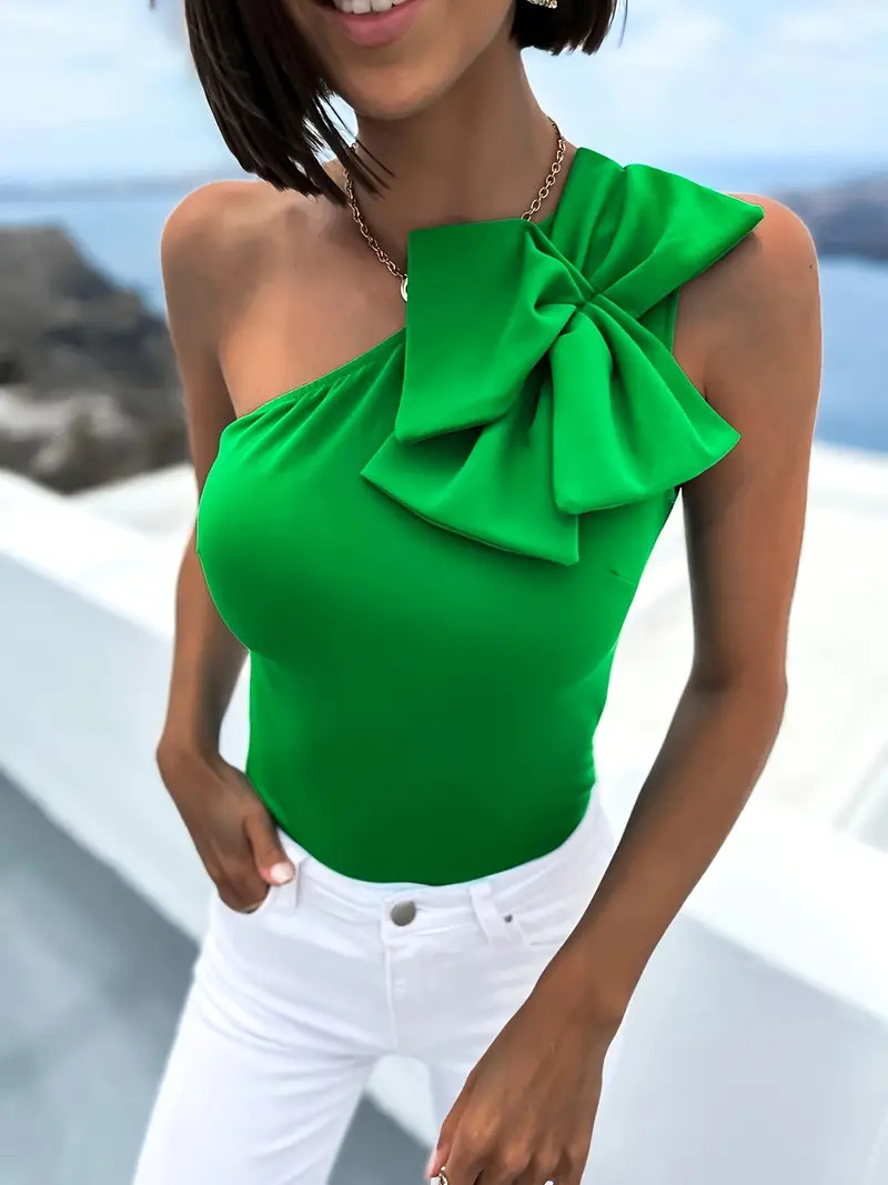 Bow Decor One shoulder Top Stylish Sleeveless Tank Top - Temu | Temu Affiliate Program