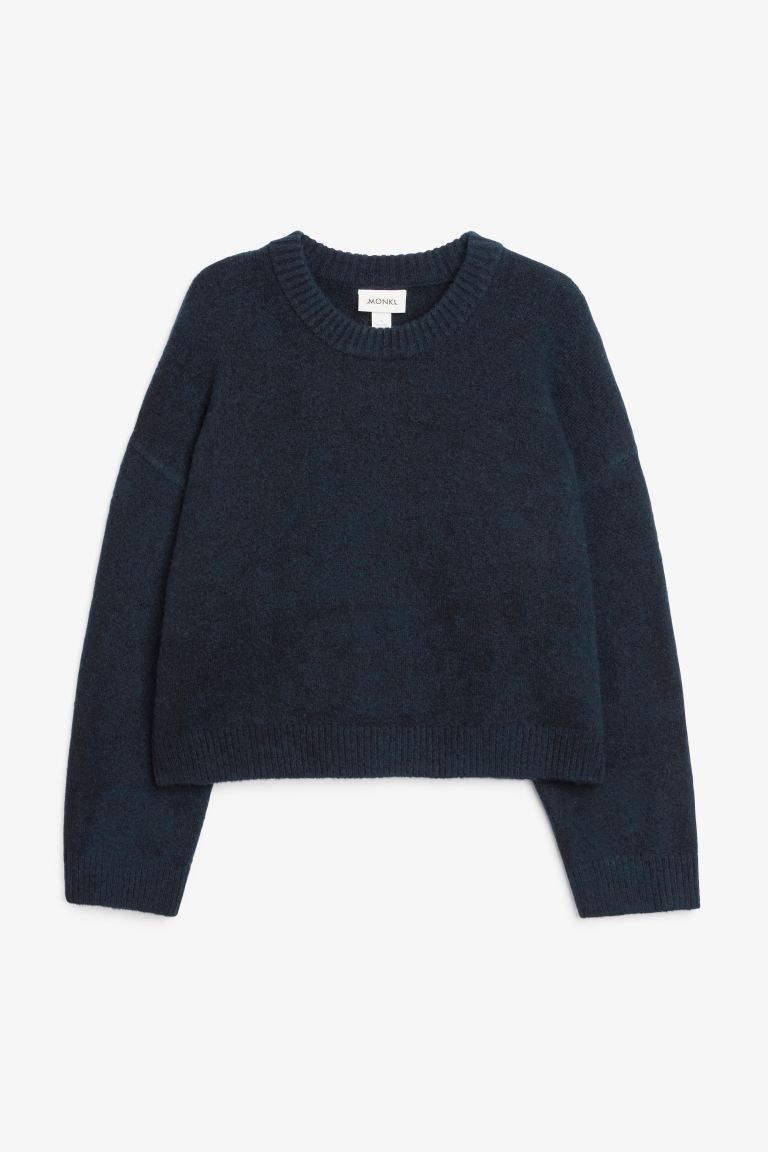 Long sleeve oversized knit sweater - Dark Blue - Ladies | H&M GB | H&M (UK, MY, IN, SG, PH, TW, HK)