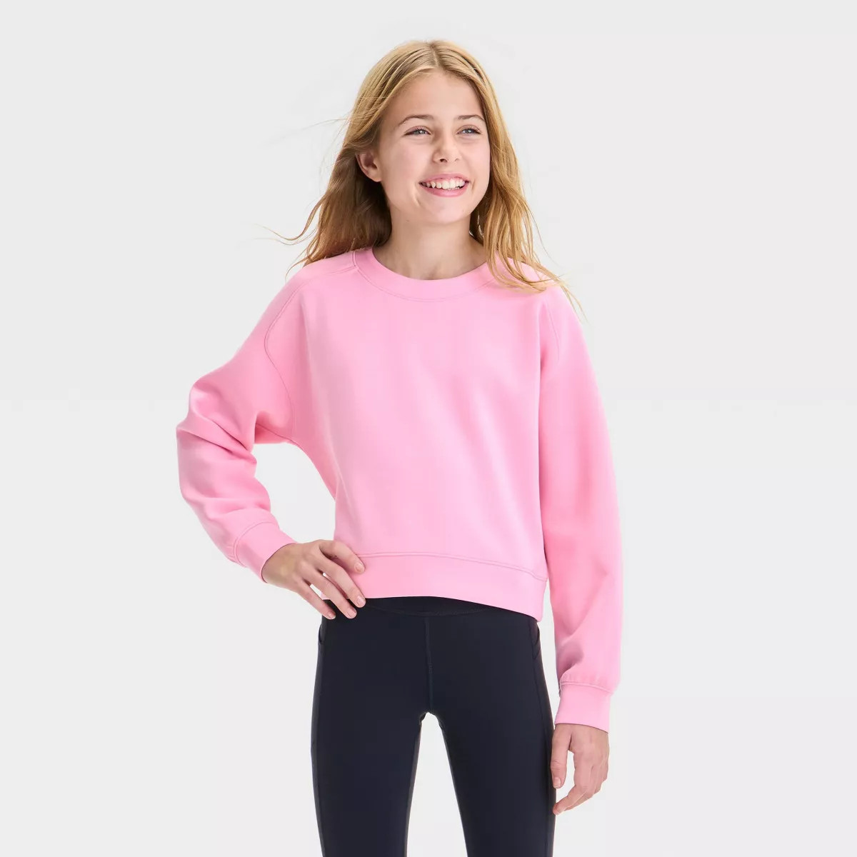 Girls' Airy Sleek Crewneck Sweatshirt - All In Motion™ | Target