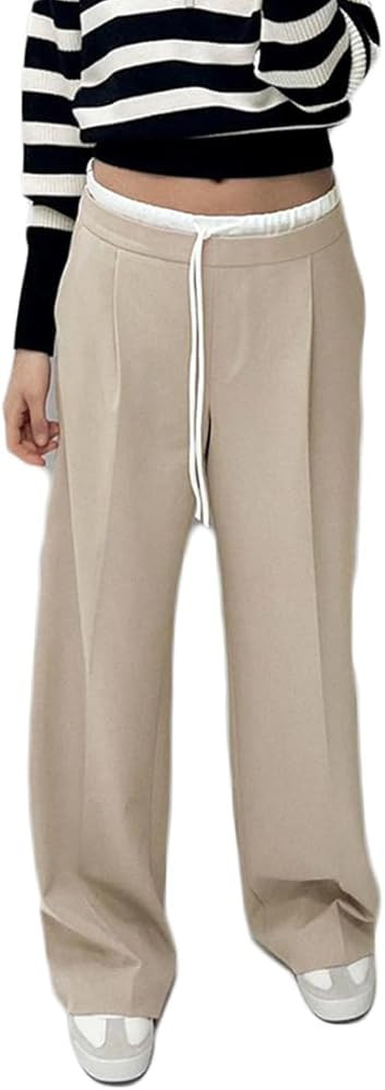 Wide Leg High Waisted Dress Pants Women’s Elastic Waist Business Casual Trousers Work Pants with Pockets | Amazon (US)