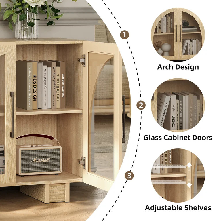 JOINICE Accent Cabinet with Adjustable Shelves and Arched Glass Door,for Living Room,Entryway,Hal... | Walmart (US)