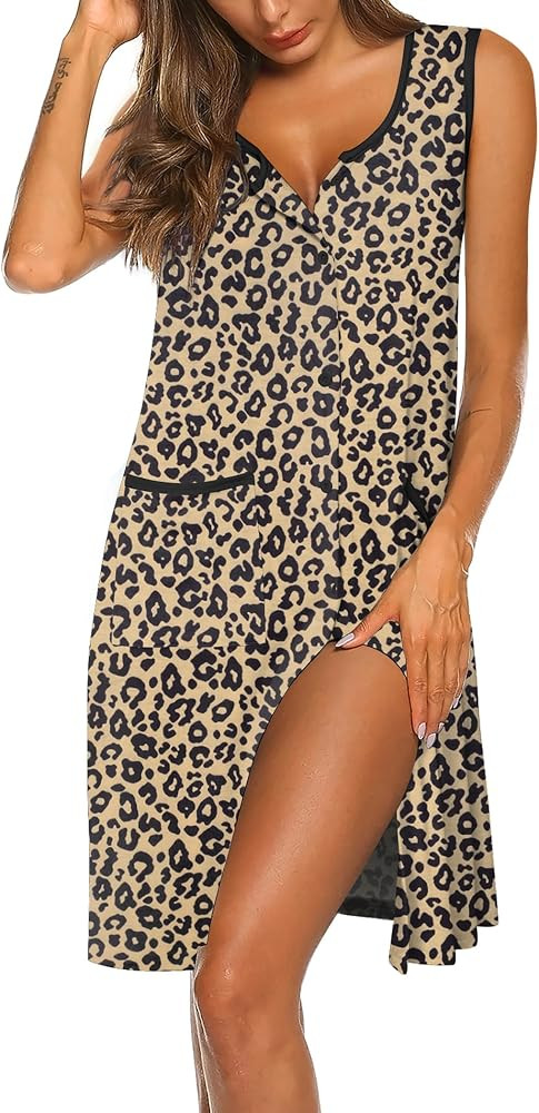 Ekouaer Nightgowns for Women Button Down Sleep Shirts Tank Sleeveless Nightshirt Soft Sleepwear w... | Amazon (US)