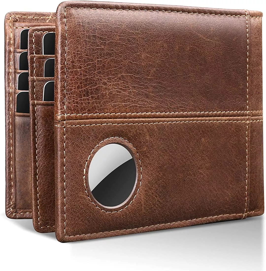 LORZOR Airtag Wallet, Genuine Leather Minimalist Airtag Wallet with Airtag  Holder  RFID Blocking Pop up Wallet Credit Card Holder for Men for Apple  Airtag 