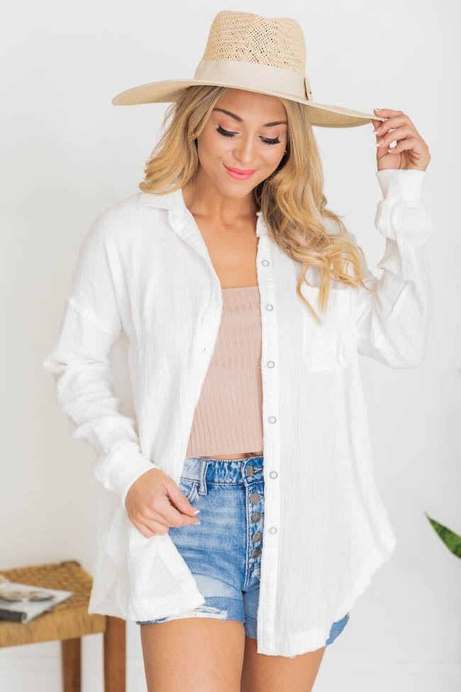Let Me Adore You Ivory Button Front Gauze Blouse | Pink Lily