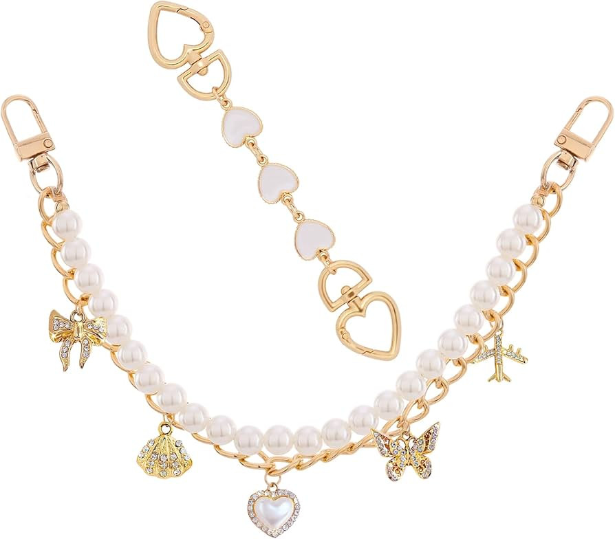 LuneClat 2 Pcs Gold Bag Charm Chain Strap - Decorative Replacement & Extension Chains with Enamel... | Amazon (US)