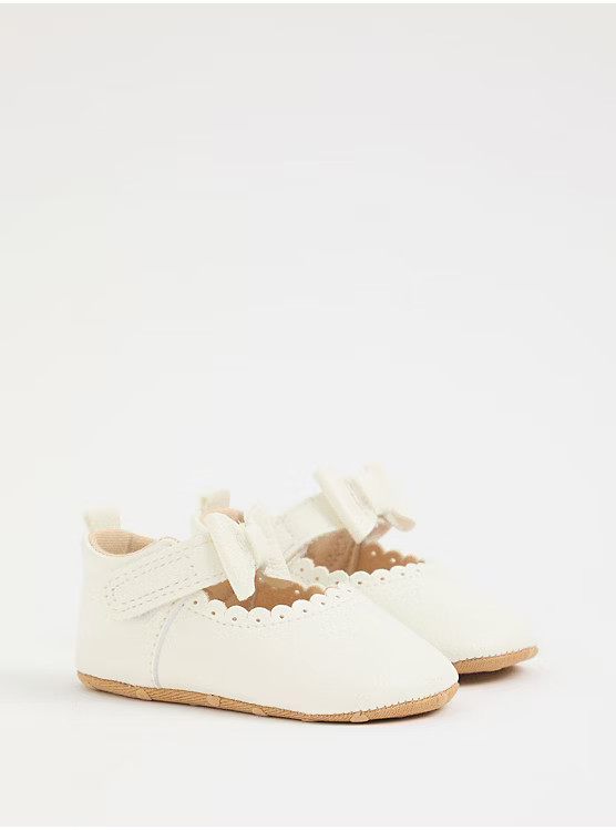 Ivory Bow T-Bar Scalloped Shoes | George at ASDA