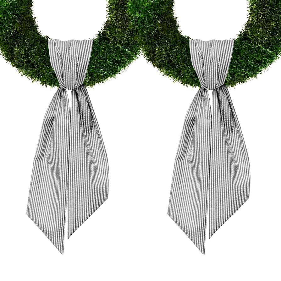 2 Pieces Christmas Wreath Sash for Front Door, Black Stripes Seersucker Sash Wreath Accessories f... | Amazon (US)