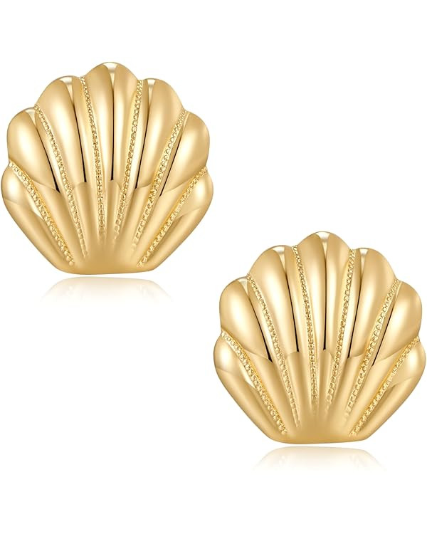 Gold Stud Earrings for Women Conch Starfish Seashell Earrings Boho Ocean Scallop Shell Earrings S... | Amazon (US)