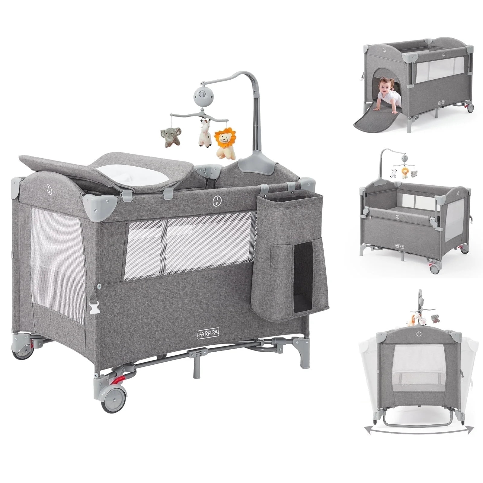 HARPPA 5 in 1 Portable Playard and Bassinet Bedside Sleeper for Newborn to Toddler, Unisex, Gray ... | Walmart (US)