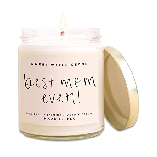 Sweet Water Decor, Best Mom Ever, Sea Salt, Jasmine, Cream, and Wood Scented Soy Wax Candle for H... | Amazon (US)