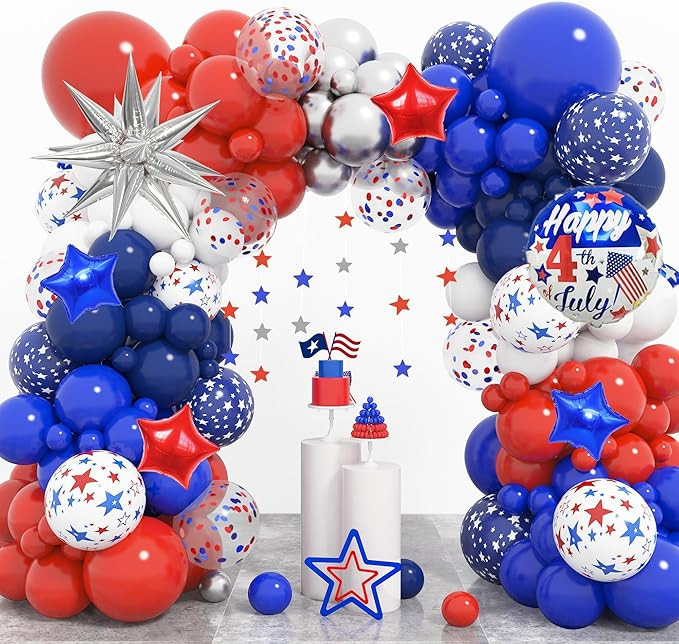 Amandir 166Pcs Red White and Blue Balloons 4th of July Decorations with Balloon Boxes , Memorial ... | Amazon (US)
