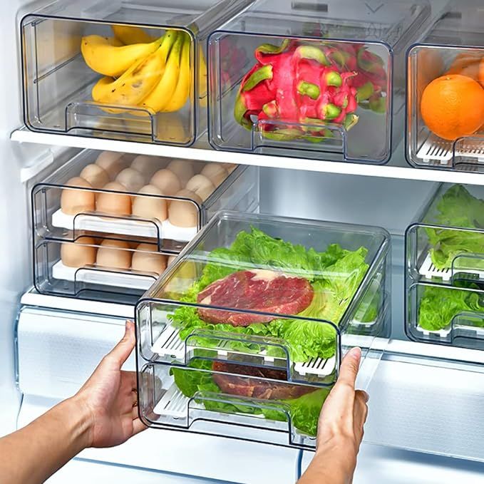 Mano Stackable Refrigerator Drawers Pull Out Bins Double Layer Fridge Organizer Refrigerator Orga... | Amazon (US)