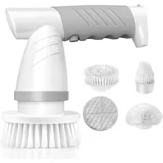 Electric Bathroom Scrub Brush Cordless Spin Scrubber with 4 Replaceable Cleaning Brush Heads in Grey | The Home Depot