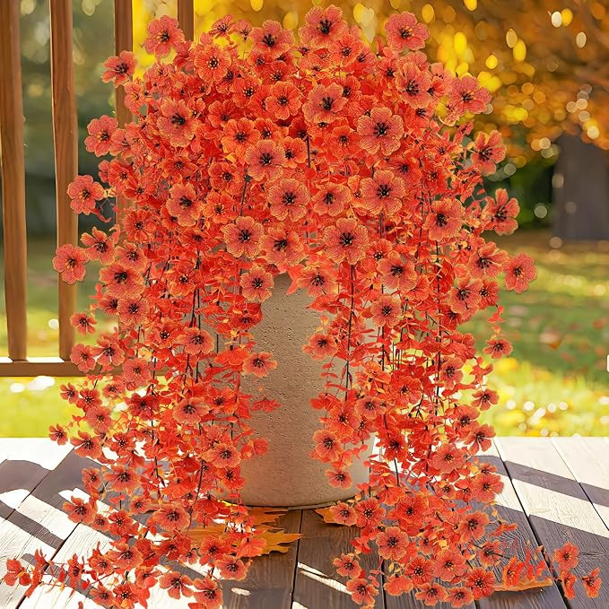 Artificial Fall Fake Flowers for Outdoor Fall Decoration 2PCS Faux Hanging Flowers Realistic UV R... | Amazon (US)