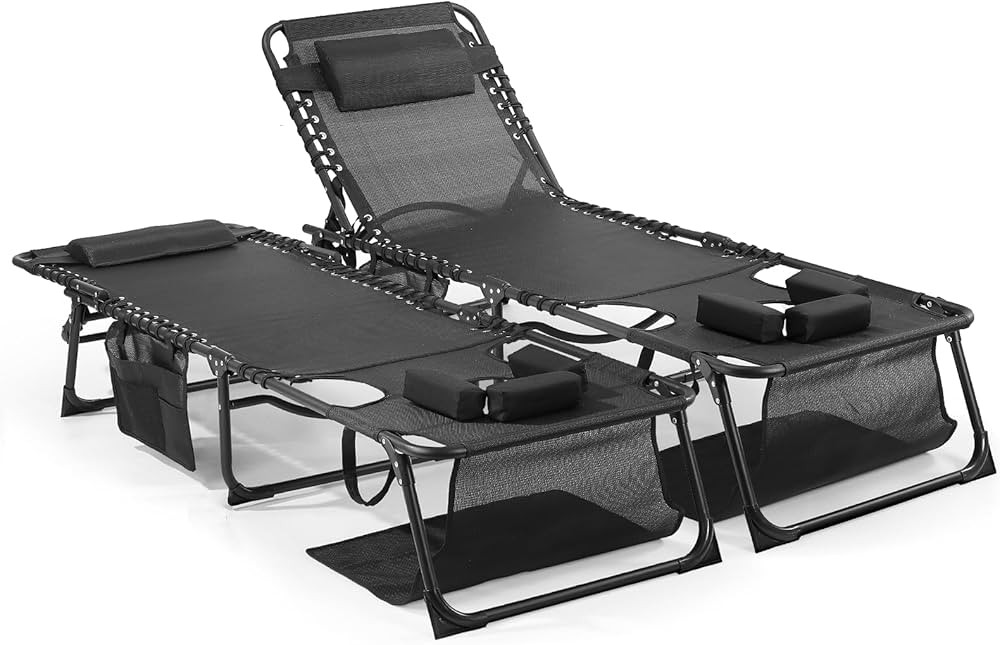 Unovivy Tanning Chairs with Face Hole Set of 2, Teslin Folding Outdoor Lounge Chair with 5-Positi... | Amazon (US)