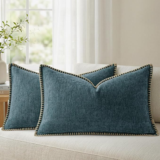 Pack of 2 Decorative Chenille Throw Pillow Covers with Twill Cushion Covers for Sofa Living Room ... | Amazon (US)