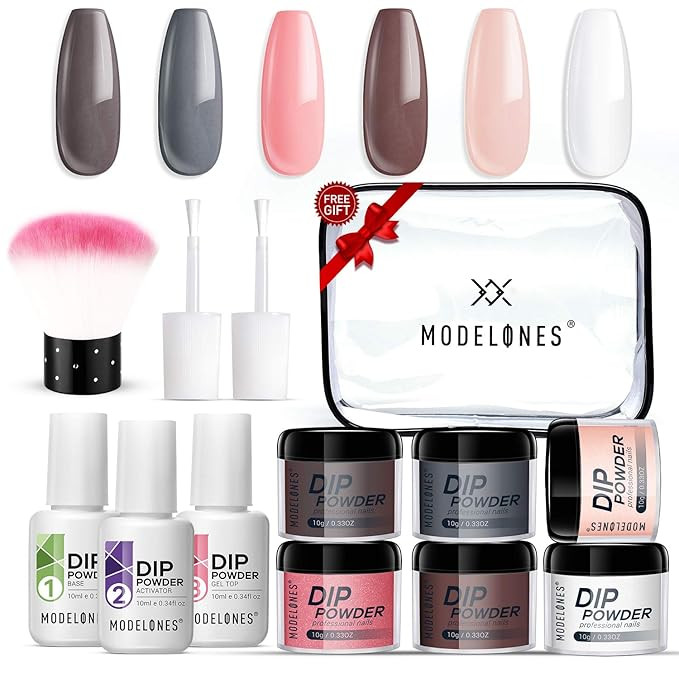 Dipping Powder Starter Nail Kit Modelones Peachy Nails for Fall 6 Colors- Manicure Nail Art Set E... | Amazon (US)