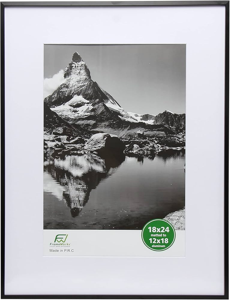 FrameWorks 18”x24” Matted to 12”x18” – Deluxe Black Aluminum Contemporary Picture Frame... | Amazon (US)