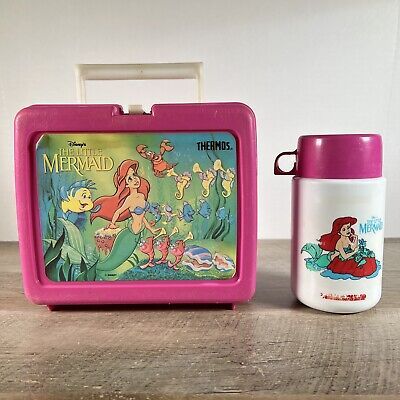 Vintage Disney The Little Mermaid 90’s Ariel Pink Plastic Lunch Box w/ Thermos  | eBay | eBay US