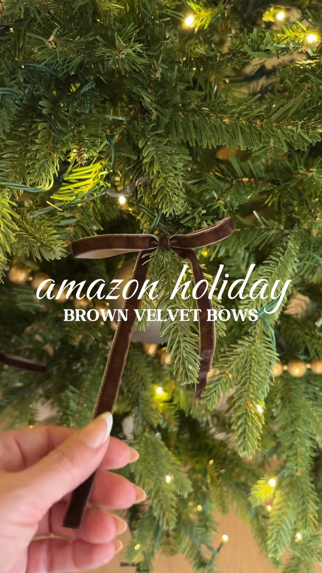 Loving this affordable Christmas decor find from Amazon! I’ve been gravitating towards earthy colors this year, and these brown velvet pre-made bows are beautiful. They’re the perfect size, and with its twist ties, they come ready to attach to your Christmas tree. You can’t beat the price or the time it would take to make 24 of these!! High sellout risk! 

Also shown: Christmas tree, wood bead garland (exact sold out), flocked ornaments, vintage-style glass ball ornaments. 

#ltkvideo


#LTKWatchNow #LTKHome #LTKSaleAlert