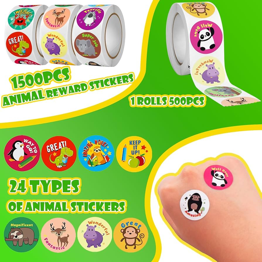 3 Rolls Motivational Stickers for Kids 1500 Pcs Round Animal Incentive Stickers for School Classr... | Amazon (US)