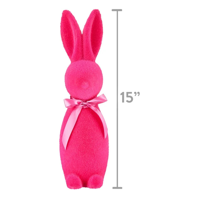 Way to Celebrate Easter Flocked Bunny Decor, Bright Pink, 16" | Walmart (US)