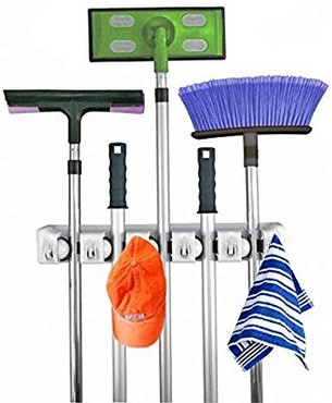 Click for more info about Home- It Mop and Broom Holder, 5 Position with 6 Hooks Garage Storage Holds up to 11 Tools, Storage