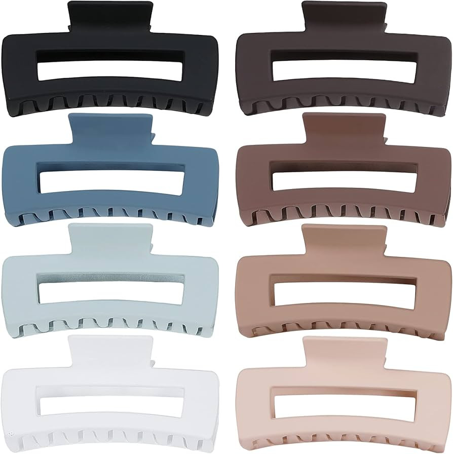 4.1 Inch Large Hair Claw Clips 8 Pcs Rectangle Big Hair Clips for Thick Hair Nonslip Acrylic Banana  | Amazon (US)