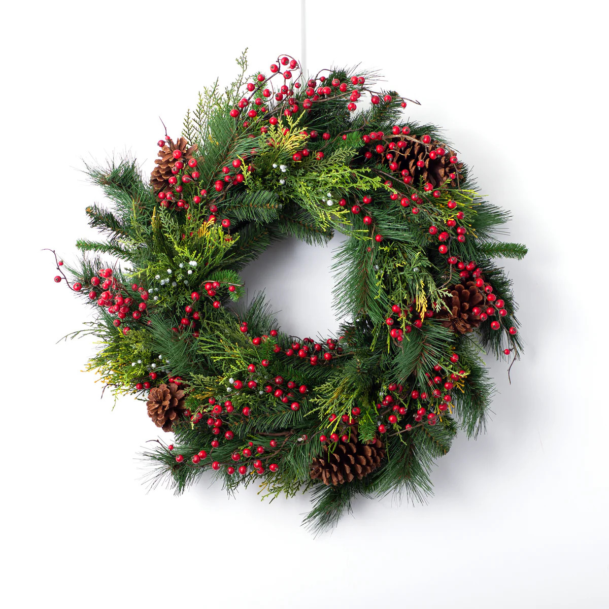 Classic Mixed Pine, Cedar, Red Winter Berry & Pinecone Christmas Front Door Wreath | Darby Creek Trading