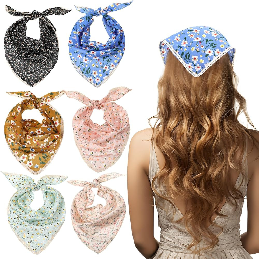 6 Pcs Floral Head Scarf Hair Bandanas Colorful Floral Bandana Headband Triangle Head Kerchief Wom... | Amazon (US)