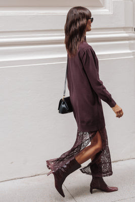 Marceline Lace Sweater Maxi Dress - Burgundy | Petal & Pup (US)