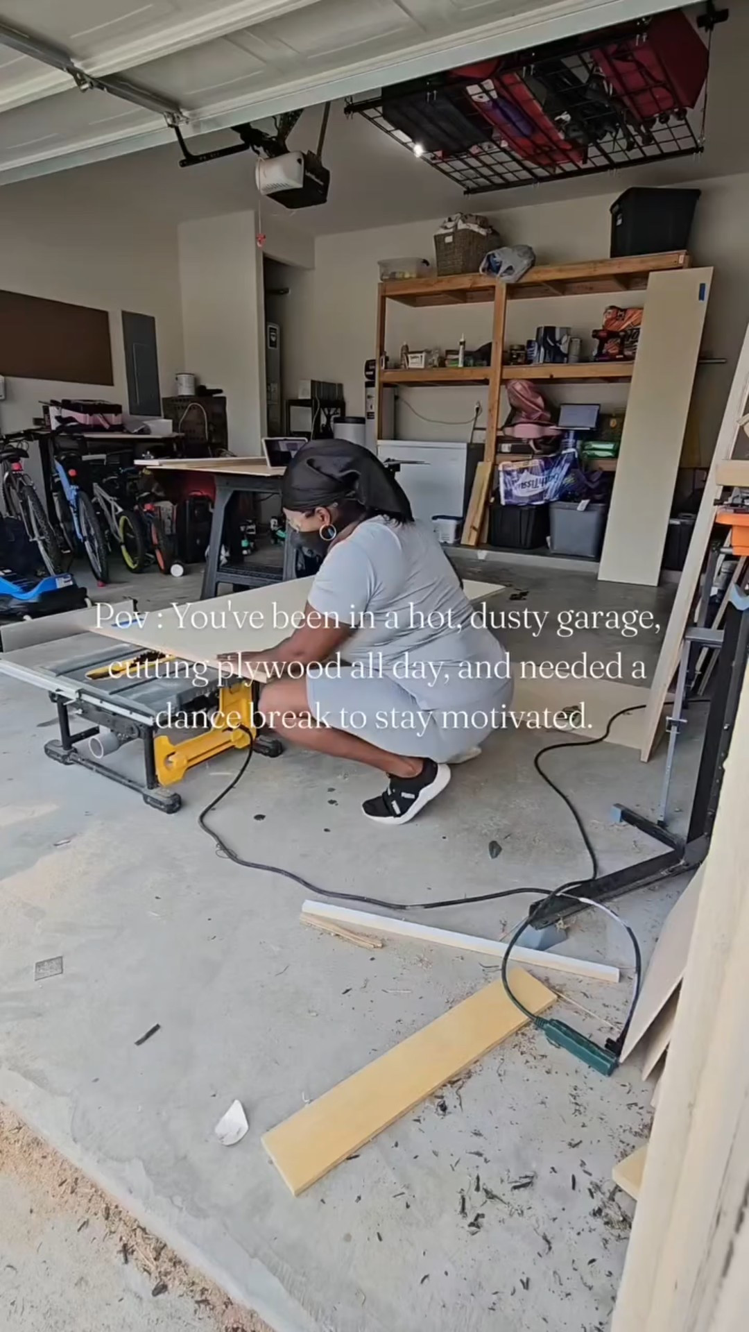 Between looking at numbers all day to make sure my cuts are right, and this 104° garage I may be a little delirious atp🤣 . Fun little dance break to boost my moral!💃🏾

#garage #home #diy #homeproject #homeimprovement #build #doityourself #homebuild 

#LTKHome #LTKFindsUnder50 #LTKFindsUnder100