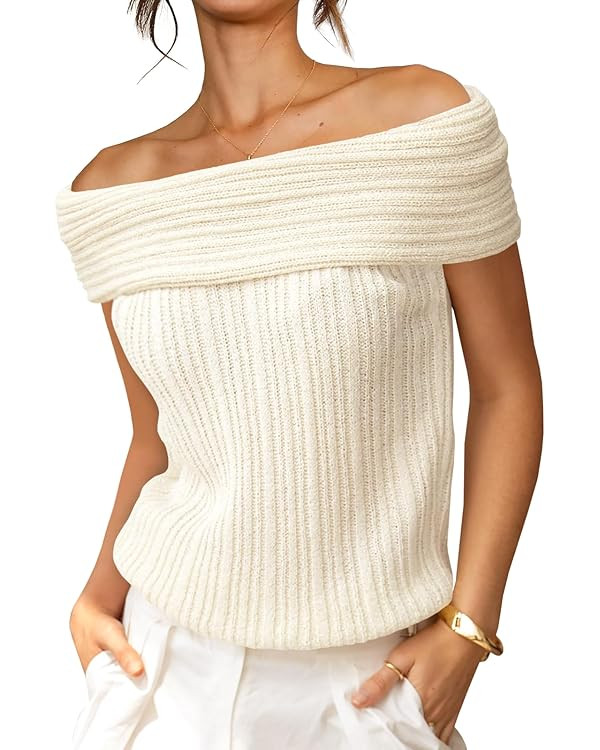 Saodimallsu Womens Off The Shoulder Sweater Tops Summer Sleeveless Strapless Ribbed Sexy Going Ou... | Amazon (US)