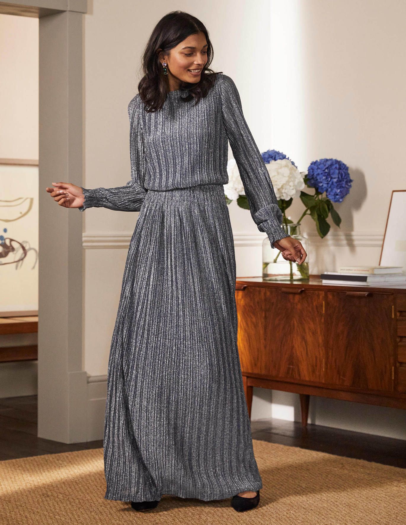 Metallic Pleated Maxi Dress | Boden (US)