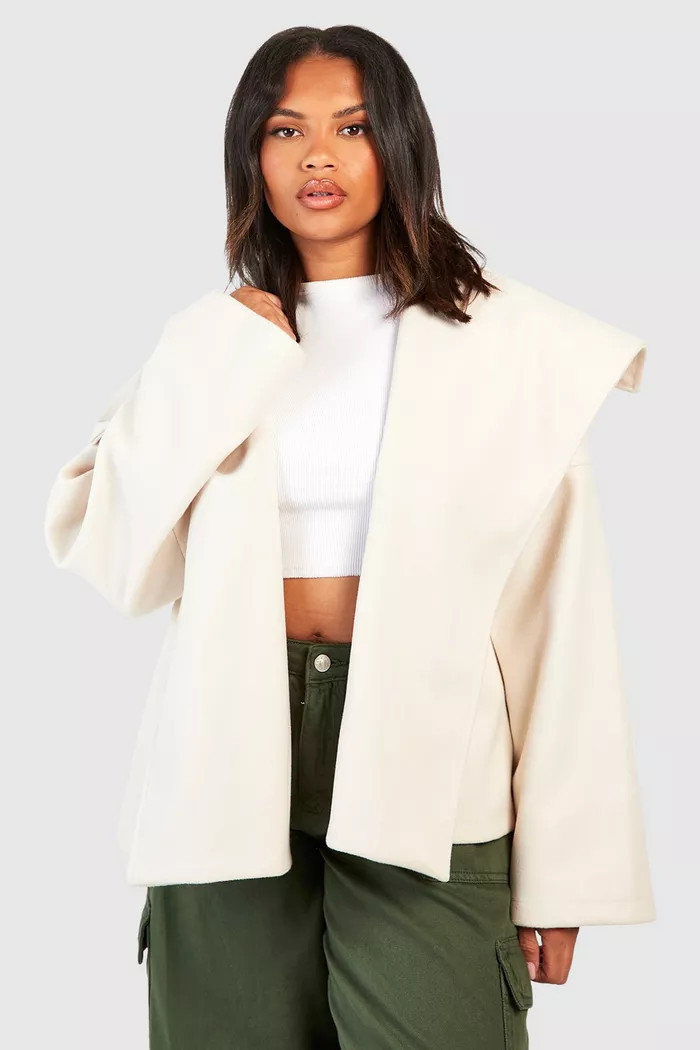 Plus Waterfall Wool Look Short Coat | Boohoo.com (UK & IE)
