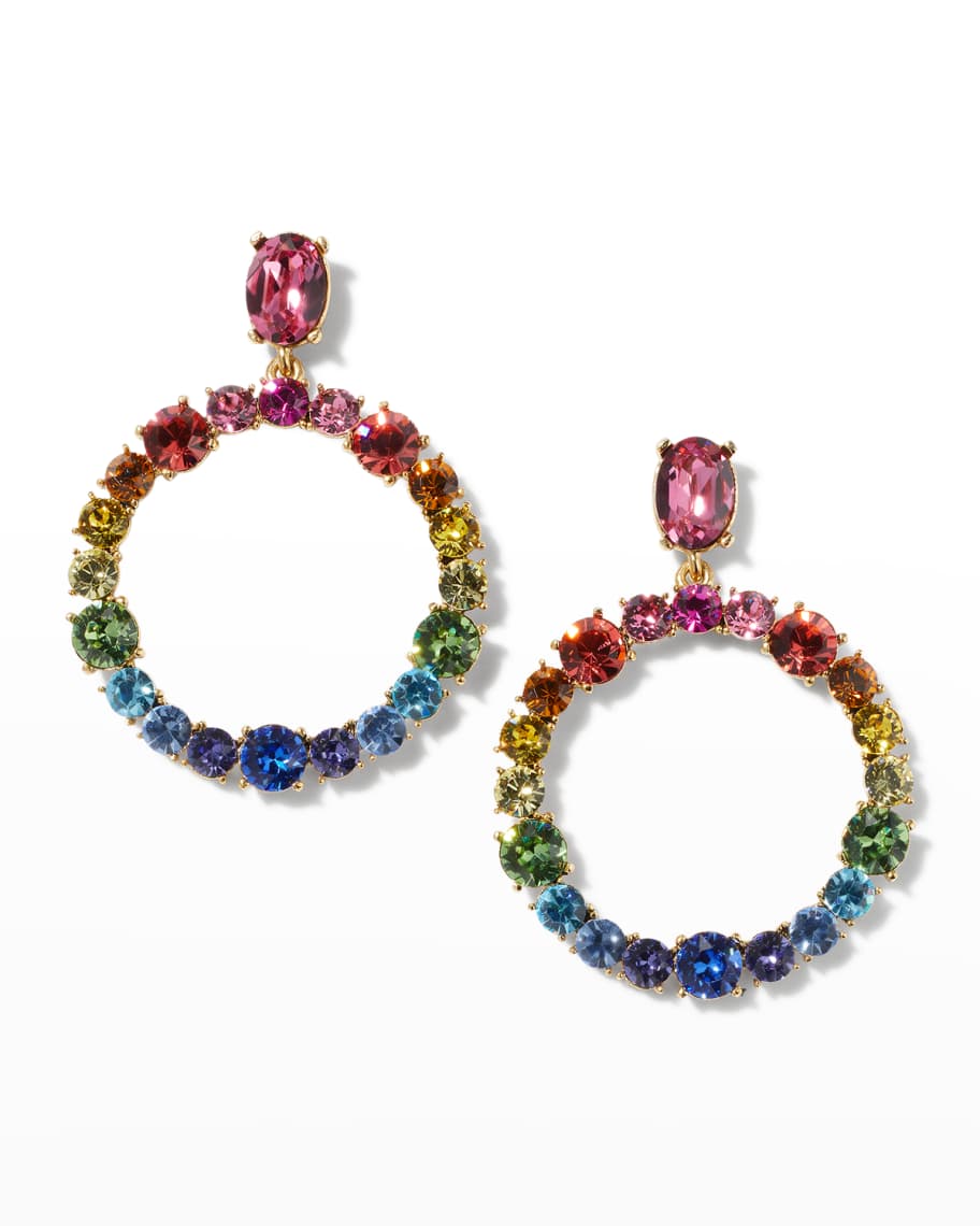 Rainbow Crystal Open Hoop Clip-On Earrings | Neiman Marcus