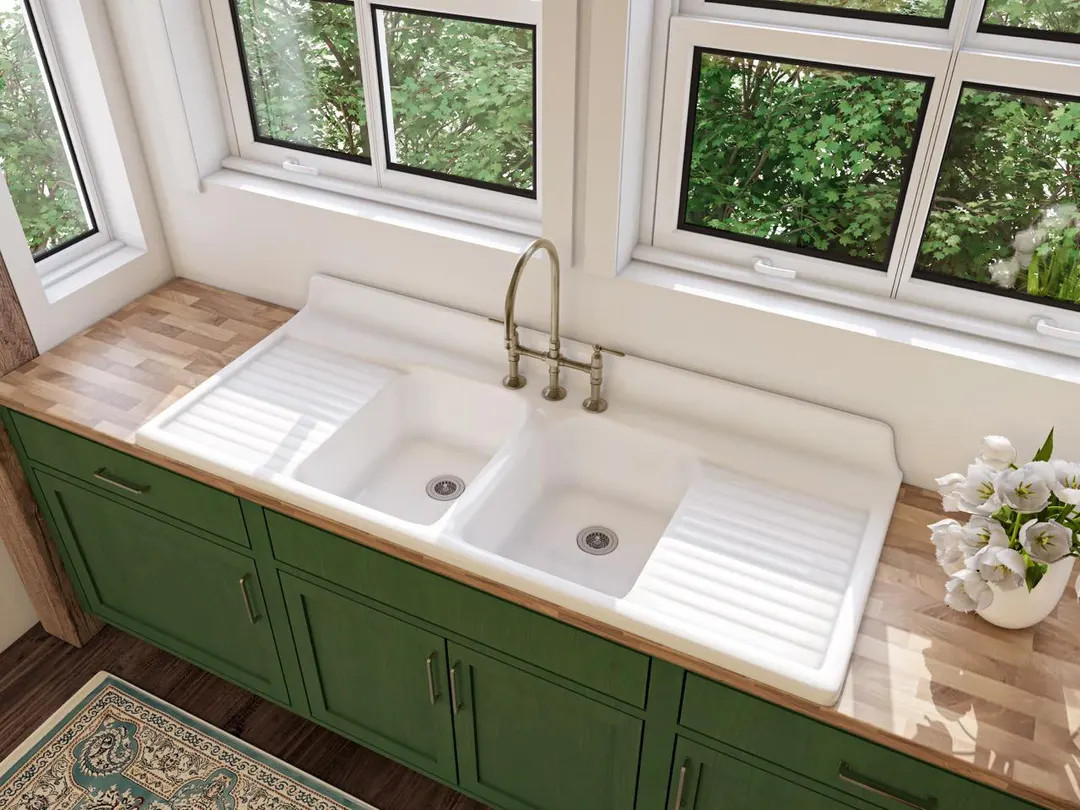 60" x 25" Double Bowl, Double Drainboard Farmhouse Sink Reproduction Model #DBDW6025 | Etsy (US)