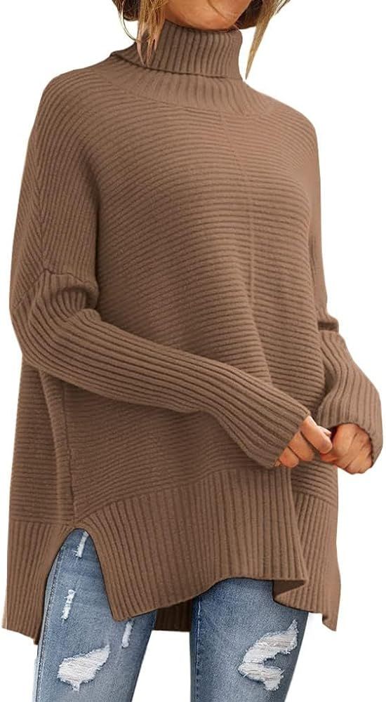 Drrita Womens Turtleneck Long Batwing Sleeve Sweaters 2023 Fall Oversized Split Hem Pullover Swea... | Amazon (US)