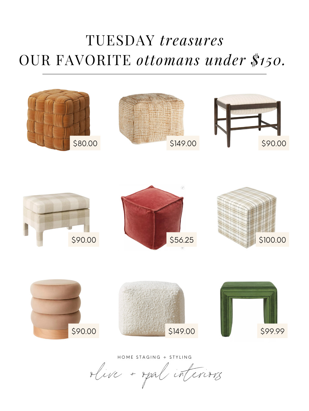 Check out these darling upholstered ottomans, all under $150. Ottomans are great as additional seating and storage, and look beautiful alone or under a console table.  

 #LTKHome #LTKSaleAlert #LTKStyleTip