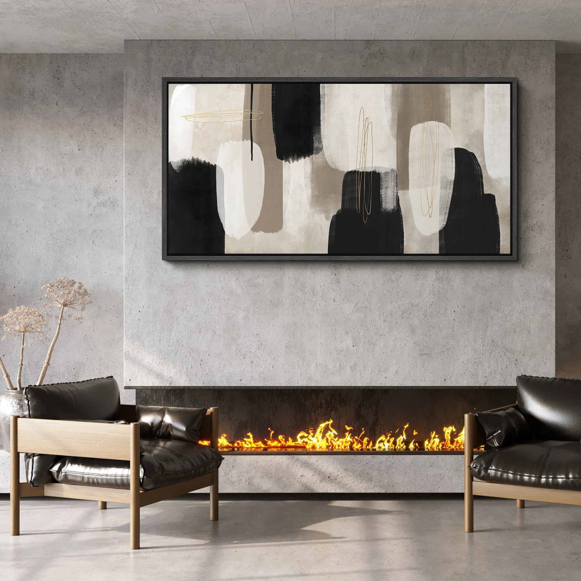 wall26 Black and White Abstract Gold Line Modern Contemporary - Extra Large Framed Wall Art Canva... | Wayfair North America