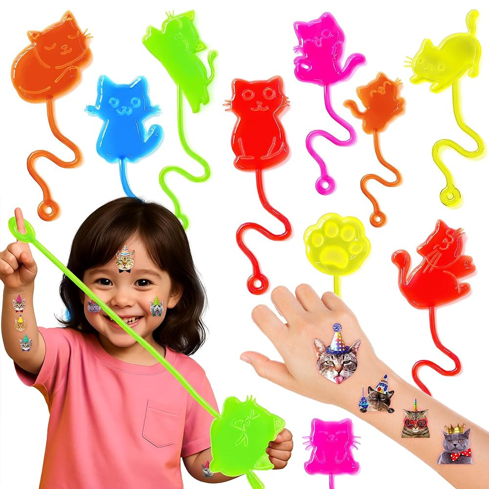 48PCS Cat Party Favors - 24PCS Temporary Tattoos & 24PCS Stick Hands - Perfect Birthday Party Sup... | Amazon (US)