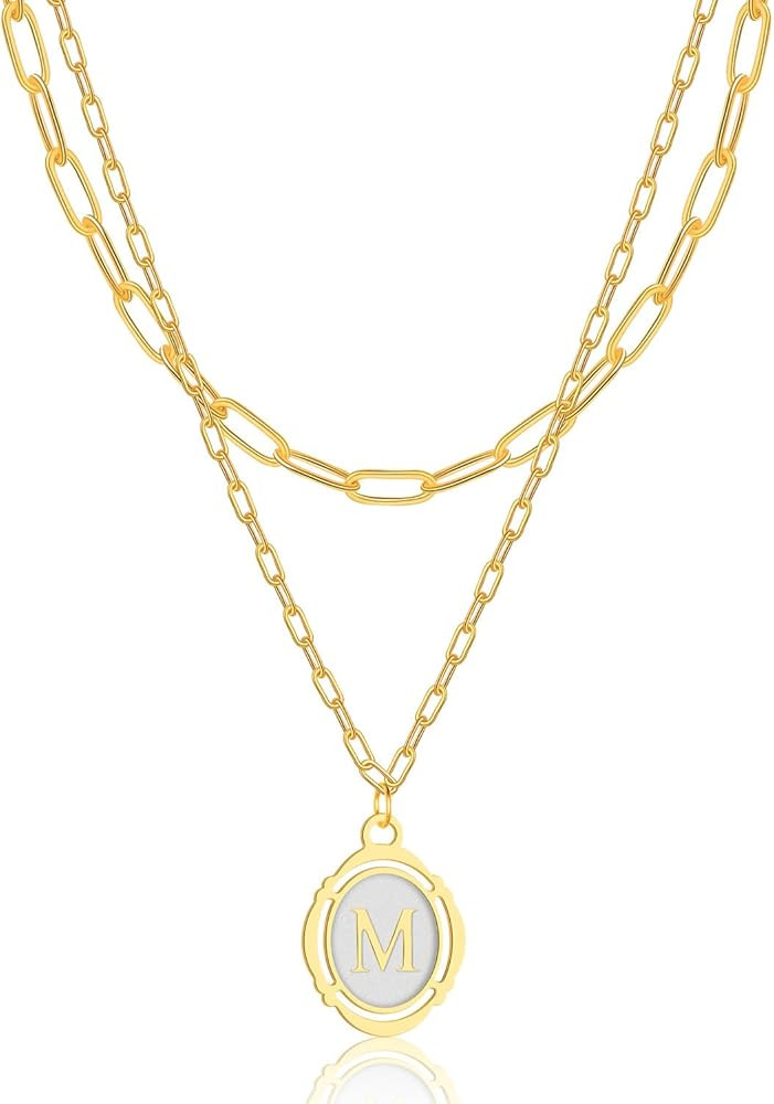 SILANER Gold Layered Initial Necklace for Women Trendy,18K Real Gold Plated Paperclip Chain Neckl... | Amazon (US)