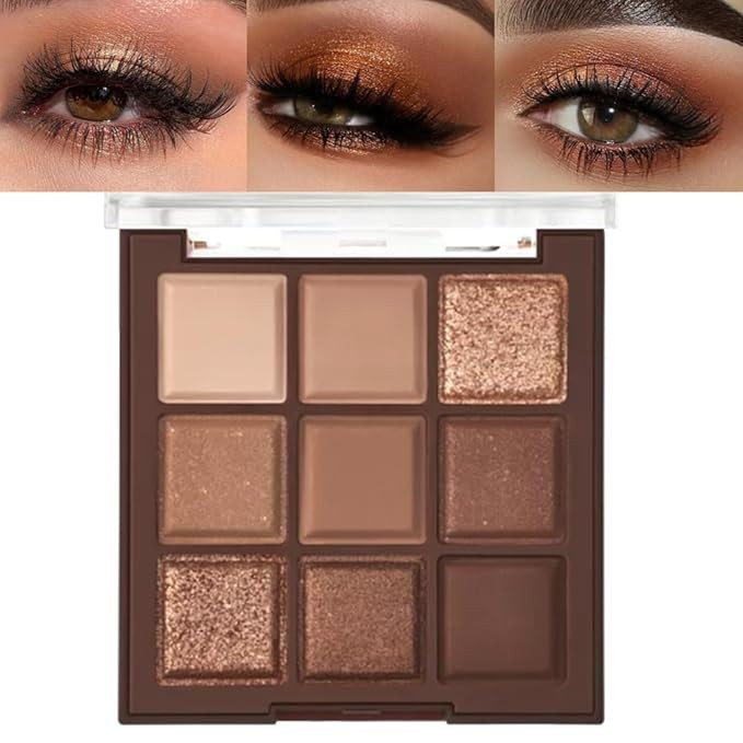Neutral Brown Eye Shadow palette- Rose Gold Dark Brown Eyeshadow Palette Colorful 9 Colors, Matte... | Amazon (US)