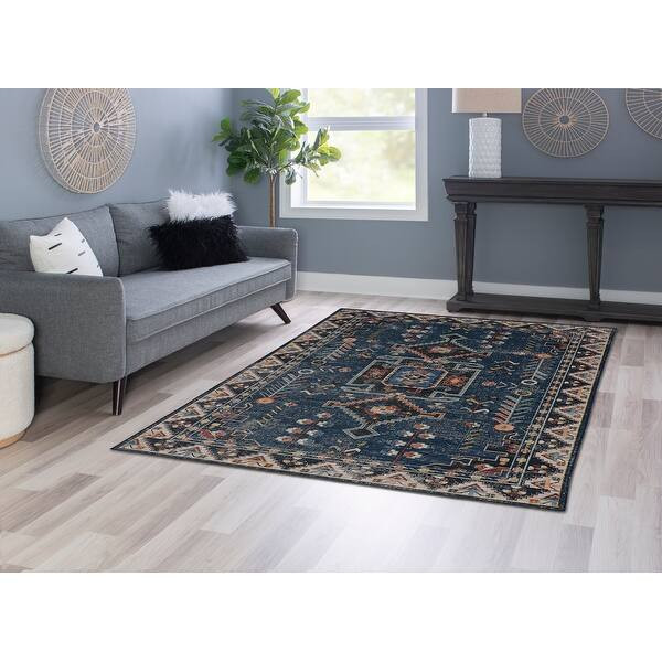 Larson Machine Washable Teal & Ivory Area Rug - 2' x 3' | Bed Bath & Beyond