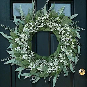 26'' Eucalyptus and Babys Breath Flowers Wreath for Front Door - Large Artificial Greenery Outdoo... | Amazon (US)