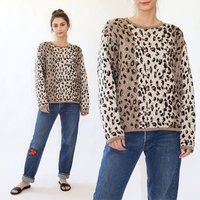 Leopard sweater  Vintage beaded GOLD Leopard print KNIT sweater | Etsy (US)